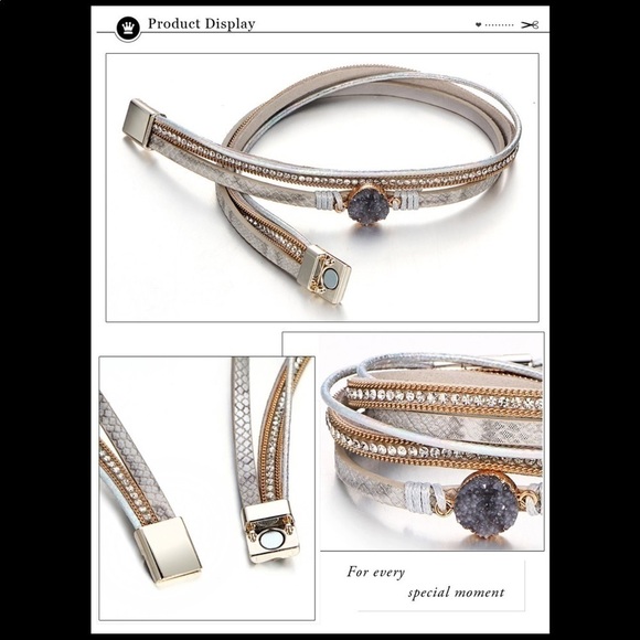 Boho Leather wrap bracelet l JEWELRY-AMETHYST STONE LEATHER Magnet BRACELET - Picture 6 of 8